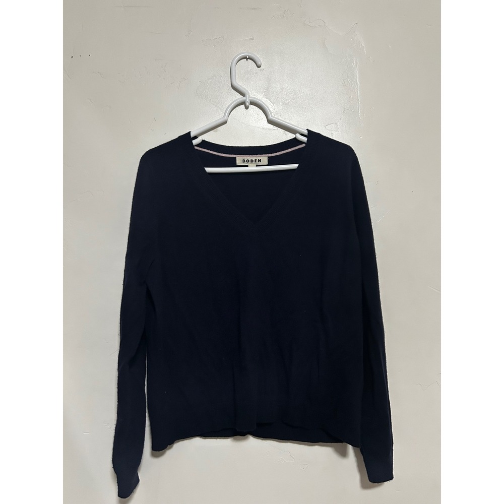 Boden Womens Navy Blue 100% Cashmere V-Neck Sweater Size L KC835